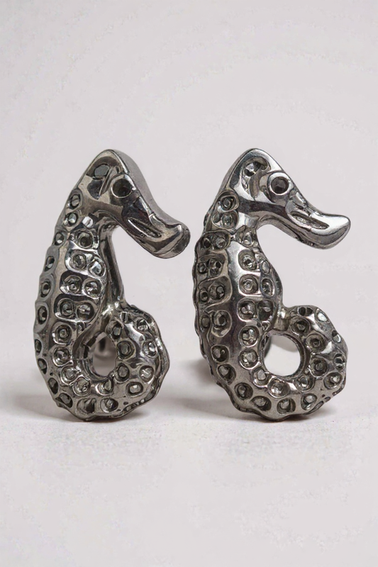 Silver Seahorse Cufflinks with Crystal Detailing
