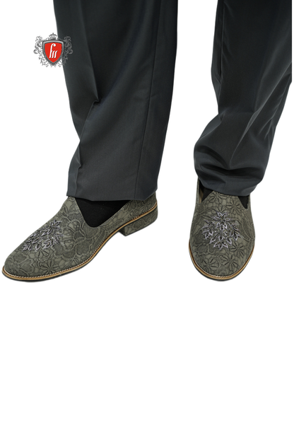 Men’s Olive Green Ethnic Loafers – Slip-On Royal Design