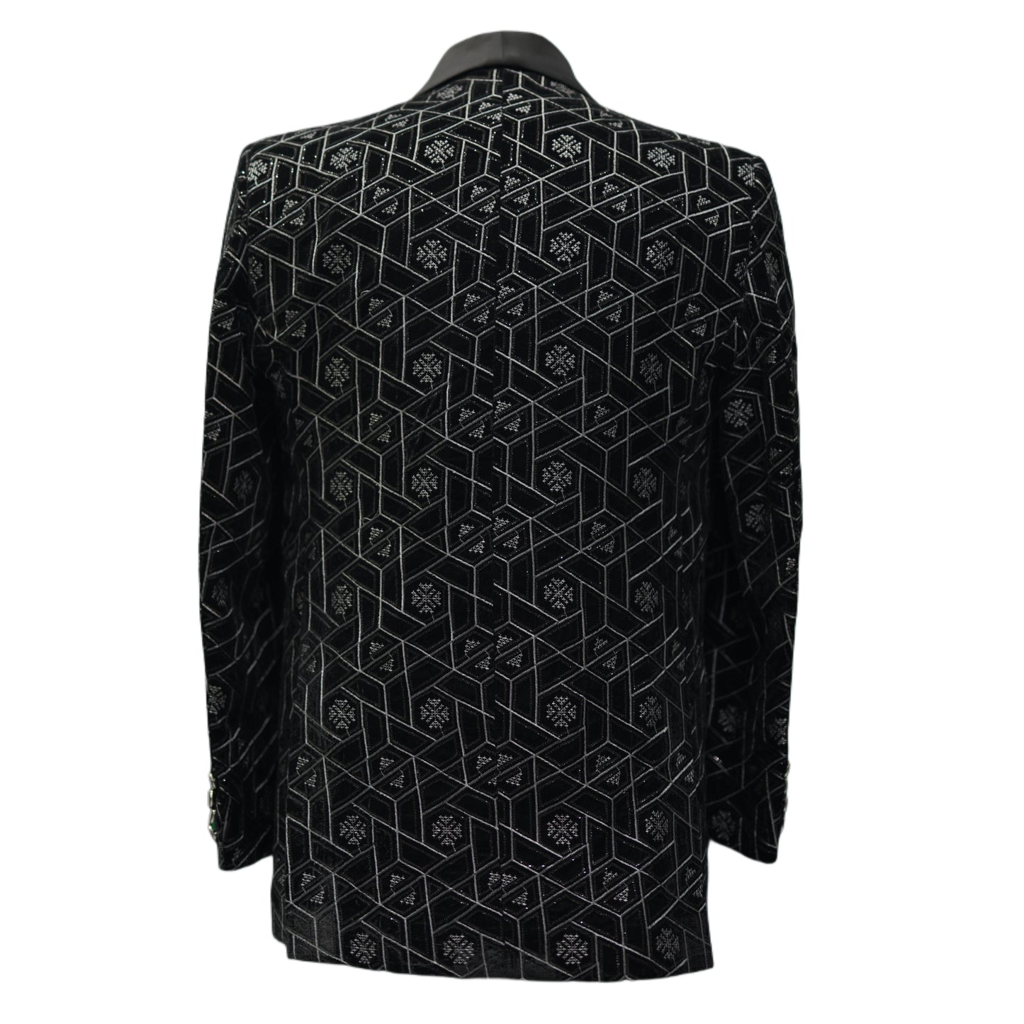 Luxury Black Velvet Men's Blazer with Geometric Design | Elegant Formal Wear