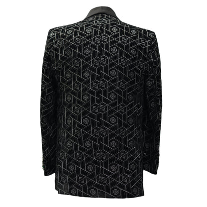 Blazer de luxe en velours noir pour homme avec motif géométrique | Tenue de soirée élégante