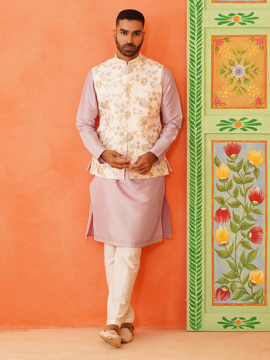 Multi Colour Resham Work Bundi Kurta Set