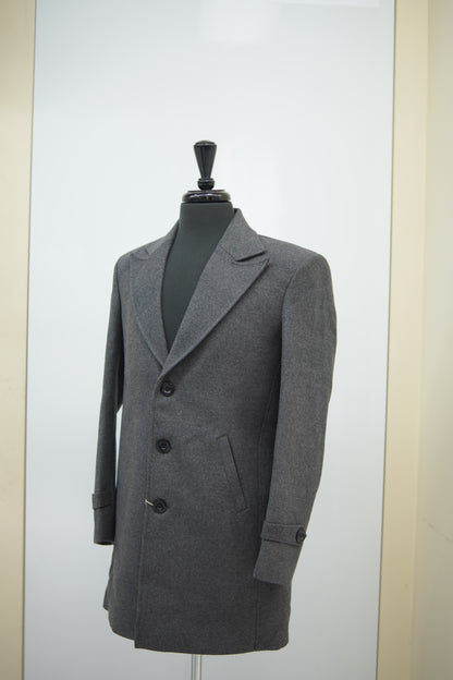 Men’s Charcoal Grey Wool Overcoat – Classic Single-Breasted Winter Coat for Formal & Casual Wear