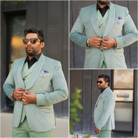 Men's Mint Green 3-Piece Suit - Modern Tailored Fit