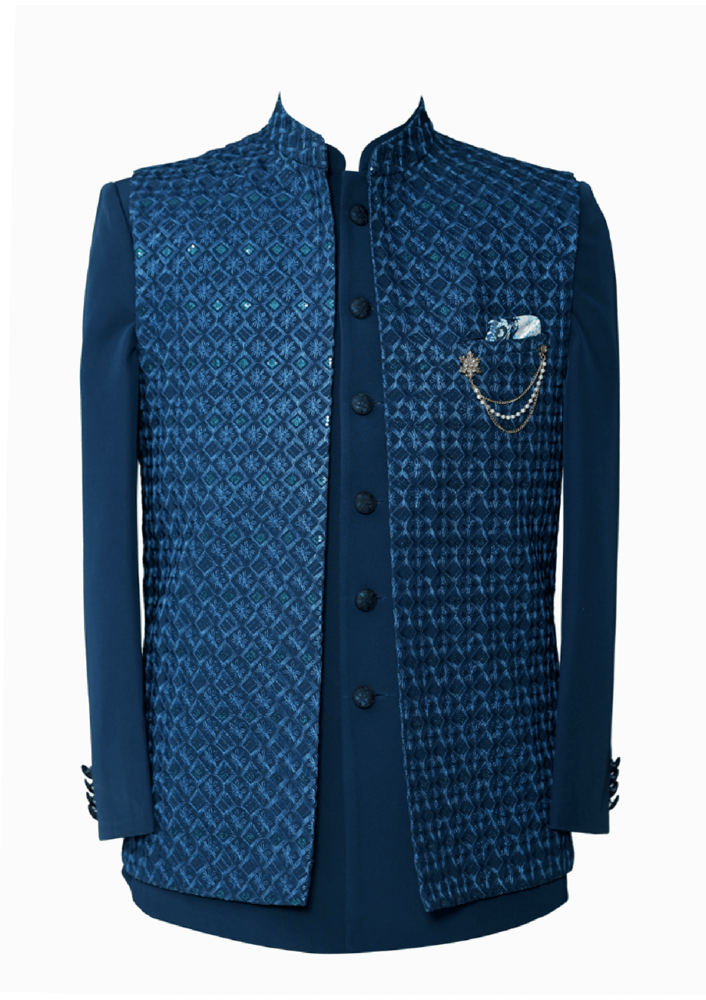 Summer Dark Blue Grey Men's Sherwani - Sophisticated and Stylish Attire for Special Occasions