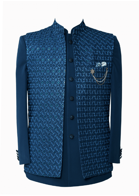 Sherwani d'été bleu foncé gris pour homme - Tenue sophistiquée et élégante pour les occasions spéciales