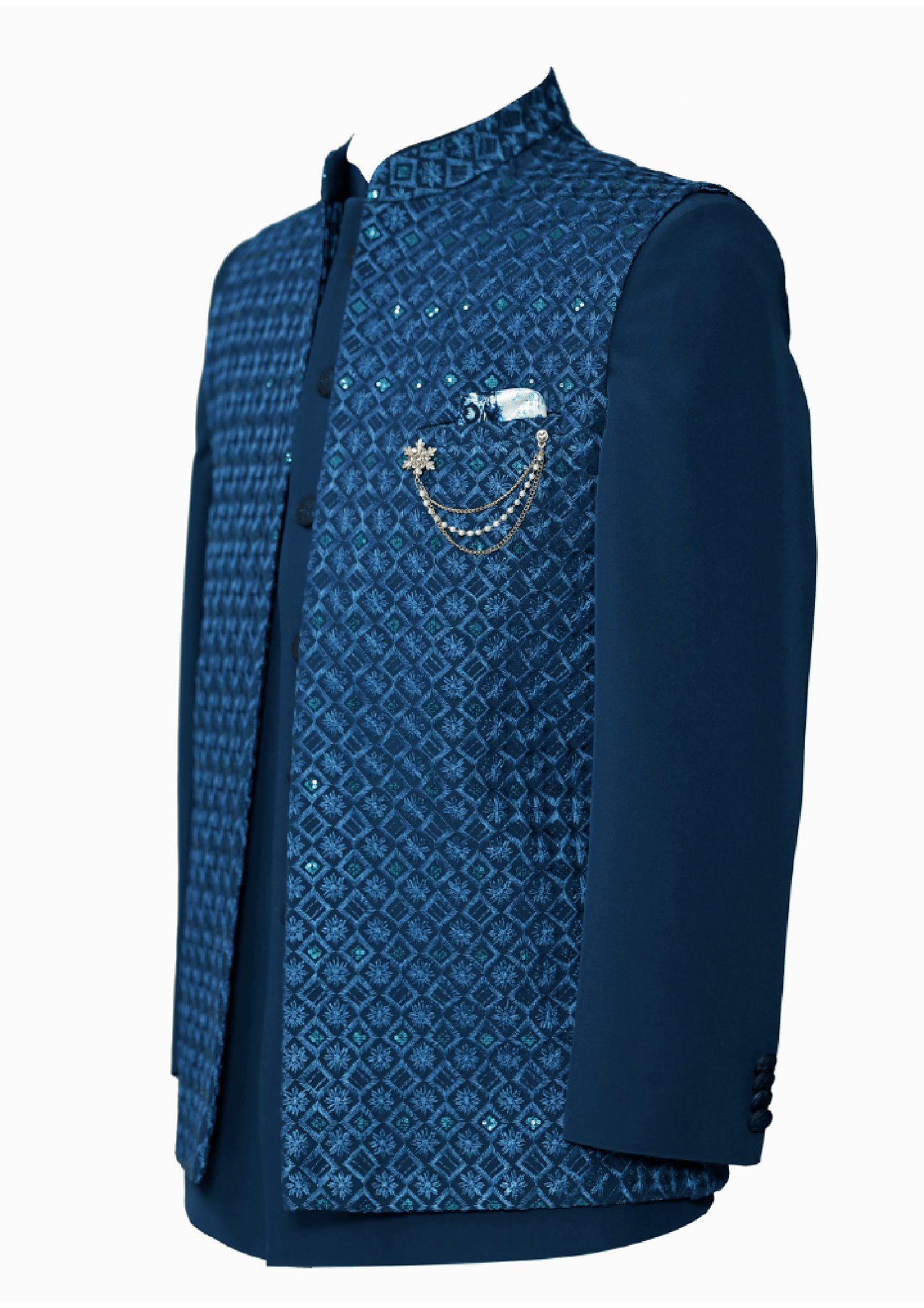 Summer Dark Blue Grey Men's Sherwani - Sophisticated and Stylish Attire for Special Occasions