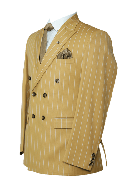 Men’s Yellow Pinstripe Blazer – Premium Double-Breasted Formal Wear