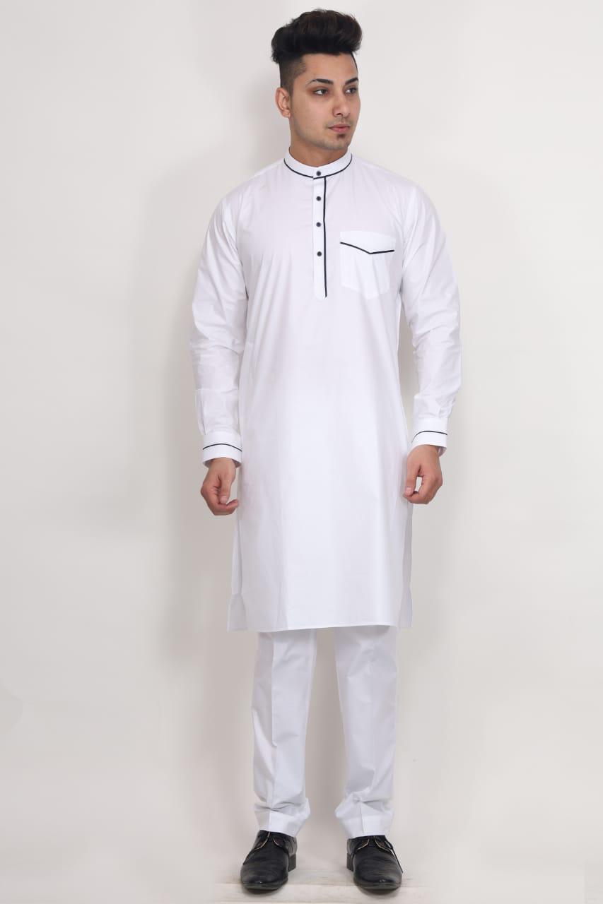 Fabmark Pure White Ban collier Kurta