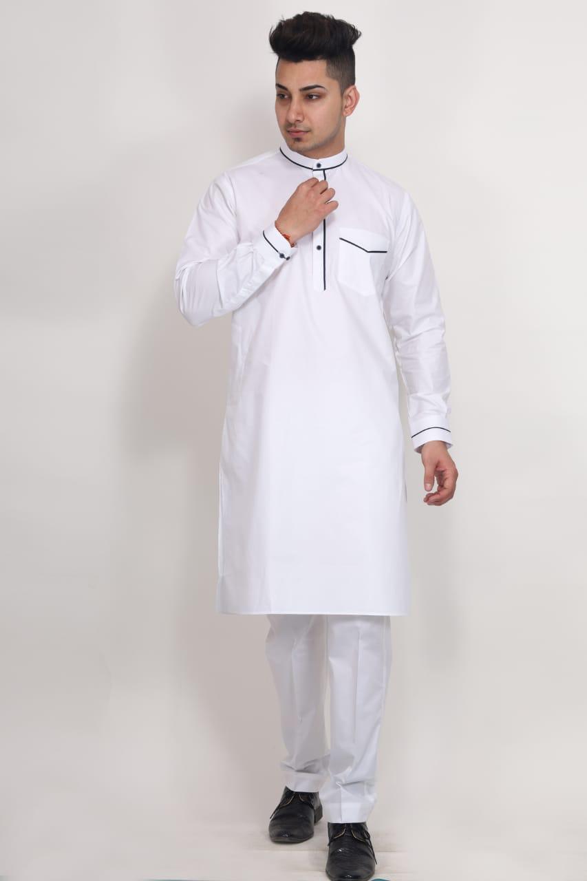 Fabmark Pure White Ban collier Kurta