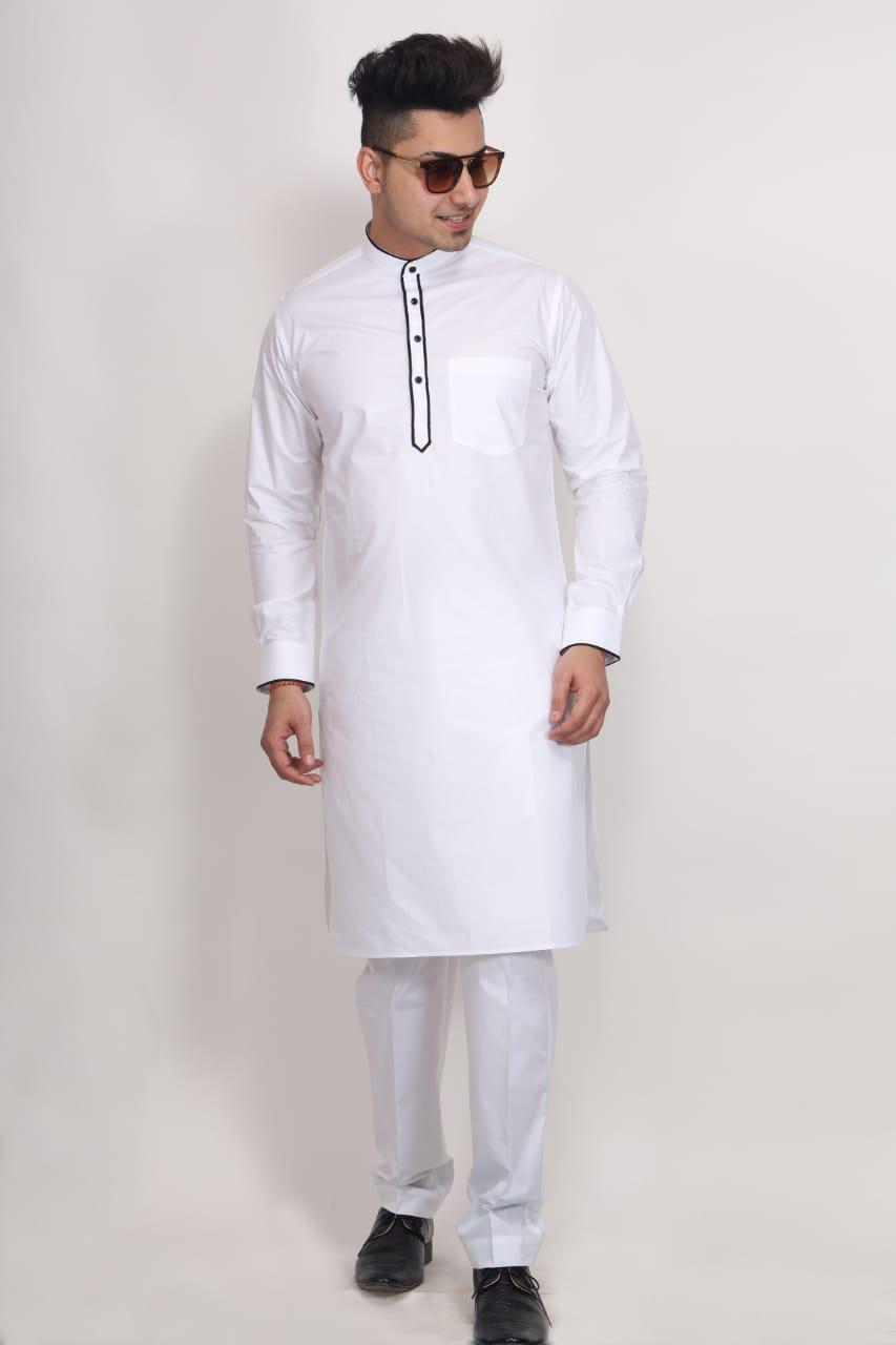 Fabmark Pure White  Ban collar Kurta