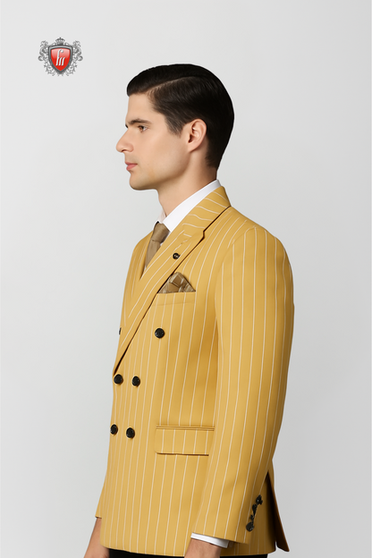 Men’s Yellow Pinstripe Blazer – Premium Double-Breasted Formal Wear