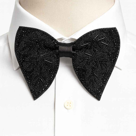 Luxury Black Crystal Embellished Bow Tie – Elegant Formal Accessory