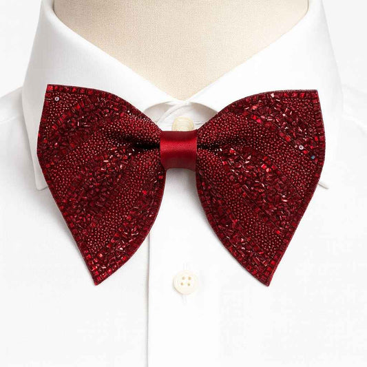 Luxury Red Crystal Embellished Bow Tie – Bold Elegance for Special Occasions