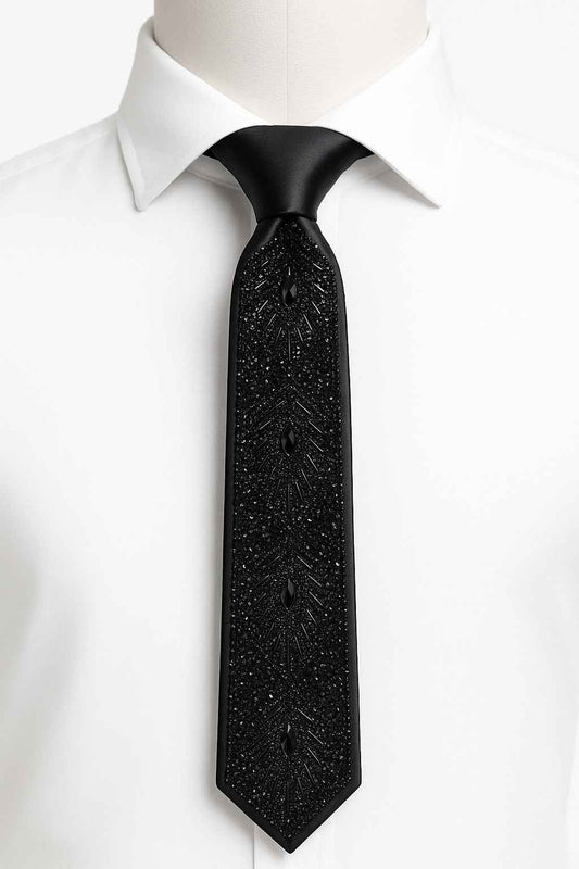 Luxury Black Crystal Embellished Tie – Elegant Formal Wear for Men