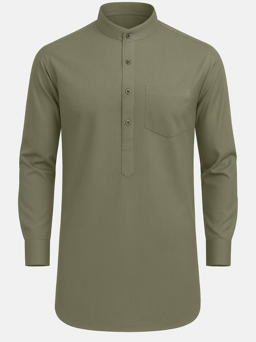 Olive Green Kurta Pajama for Men – Classic Solid Cotton Ethnic Wear