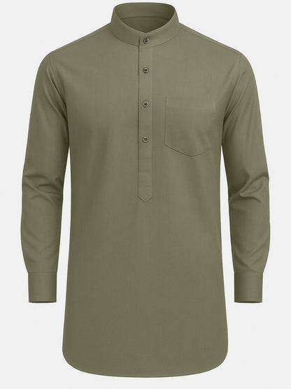 Olive Green Kurta Pajama for Men – Classic Solid Cotton Ethnic Wear