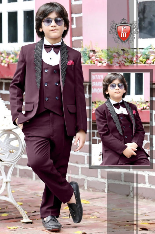 Elegant Wine Maroon 5-Piece Tuxedo Set – Perfect for Your Little Gentleman