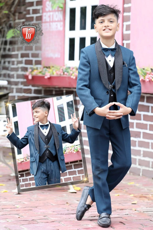 Elegant Blue Formalwear 5-Piece Kids Suit - Sophistication in Every Stitch