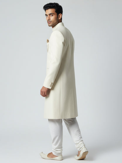 Ivory Classic Achkan for Men | Elegant Wedding & Reception Outfit