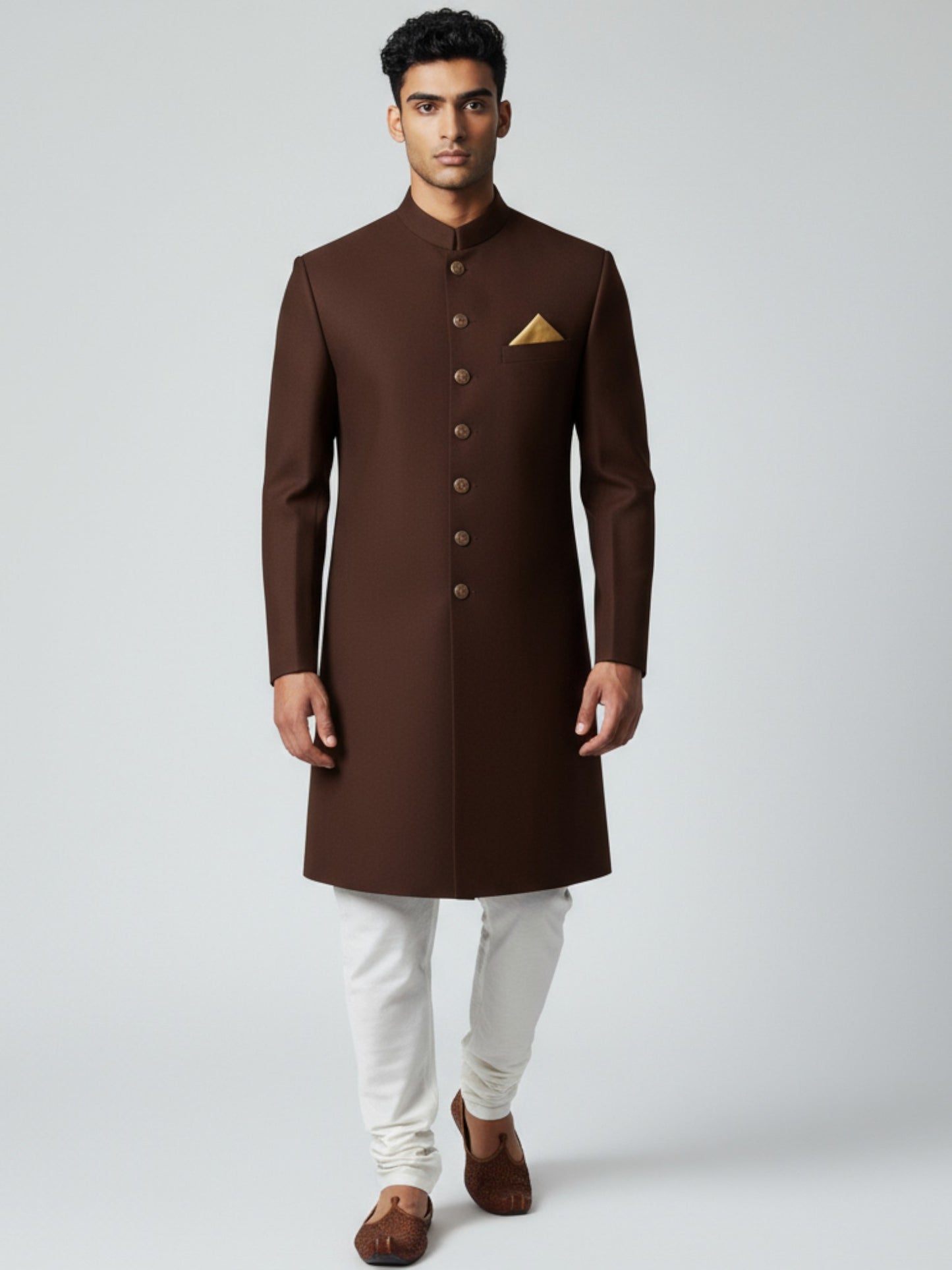 Chocolate Brown Classic Achkan for Men – Timeless Wedding Wear