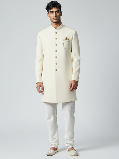 Ivory Classic Achkan for Men | Elegant Wedding & Reception Outfit