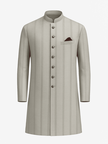Silver Striped Achkan for Men – Elegant Wedding & Festive Wear
