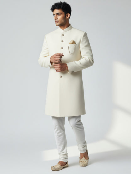 Ivory Classic Achkan for Men | Elegant Wedding & Reception Outfit