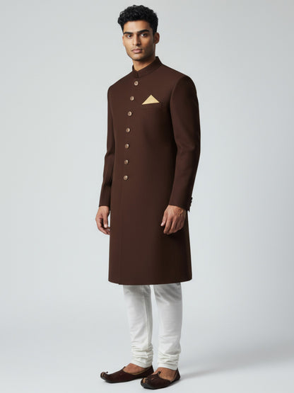Chocolate Brown Classic Achkan for Men – Timeless Wedding Wear