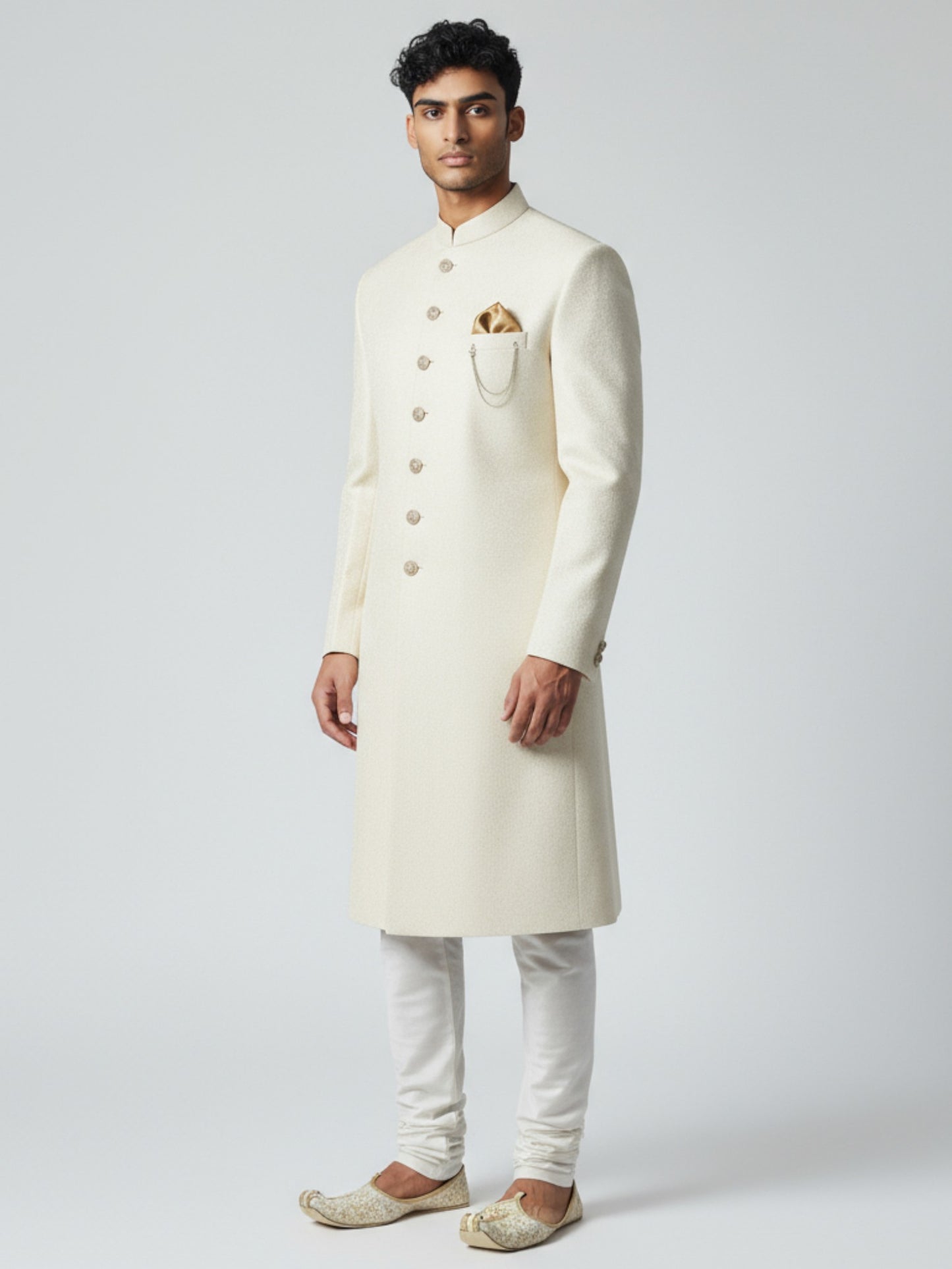 Ivory Classic Achkan for Men | Elegant Wedding & Reception Outfit