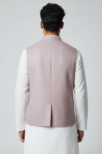 Men’s Pastel Mauve Textured Nehru Jacket – Minimal & Elegant Festive Wear