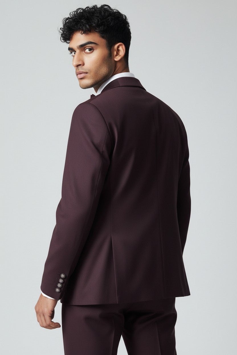 Men’s Maroon Embroidered 5-Piece Tuxedo Set – Luxury Wedding & Reception Suit