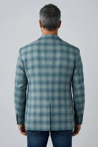 Men’s Sage Plaid Check Blazer – Modern Tailored Smart Casual
