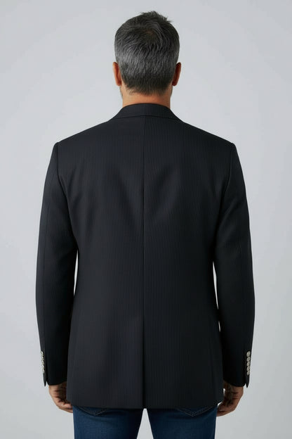 Men’s Black Double-Breasted Pinstripe Blazer – Tailored Formal Jacket