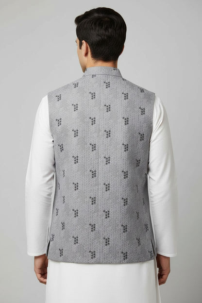 Men’s Light Lavender Textured Embroidered Nehru Jacket – Elegant Festive Wear