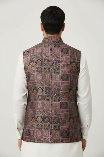 Men’s Multicolor Mosaic Printed Nehru Jacket – Designer Festive & Wedding Wear