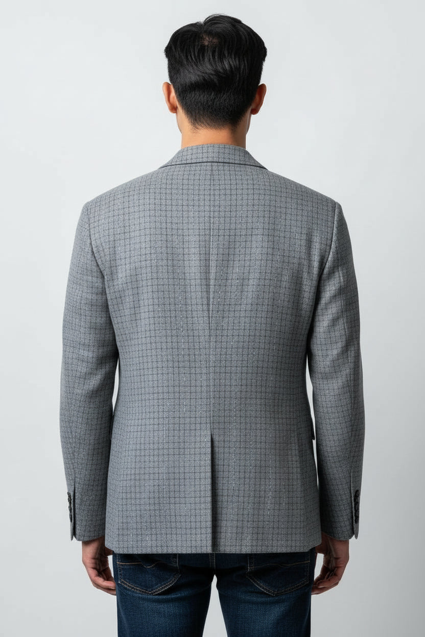 Men’s Grey Textured Check Blazer – Modern Tailored Smart Casual