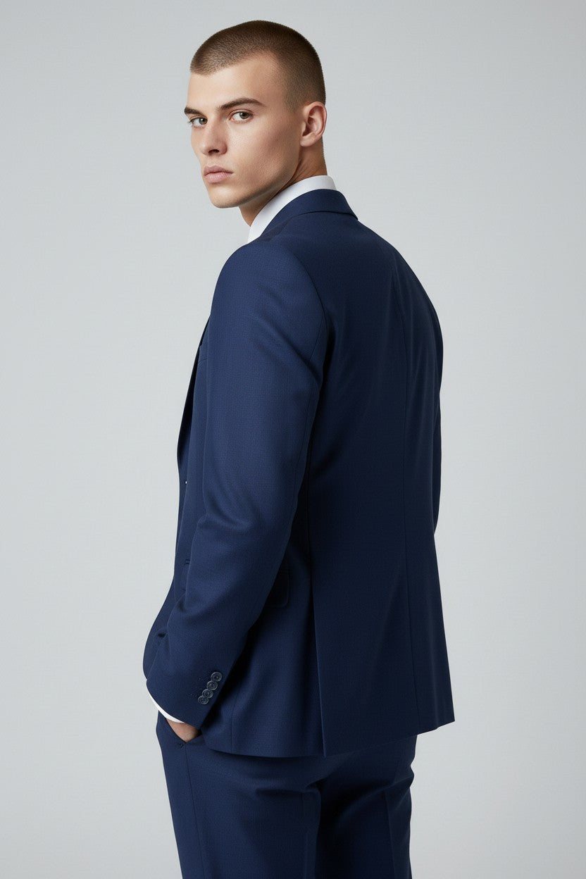 Men’s Royal Blue 3-Piece Suit with Beige Waistcoat – Modern Formal Wear