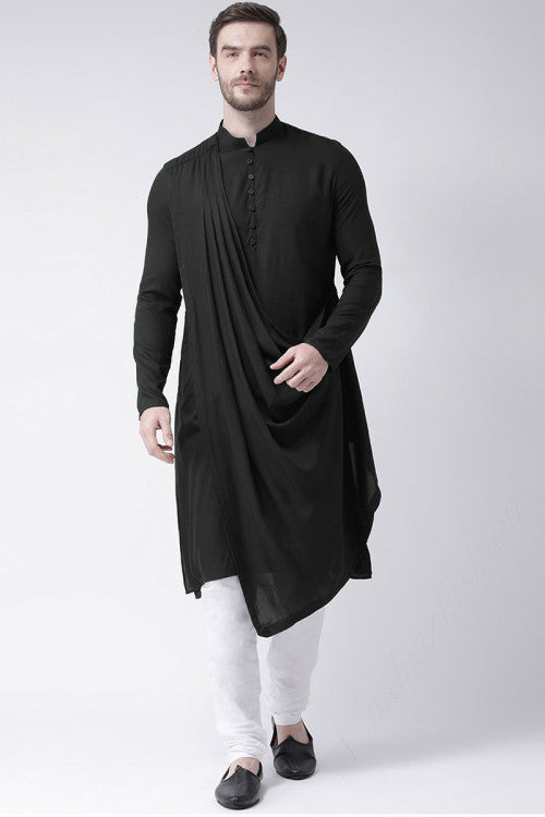 Black Cotton Indo-Western Men Kurta Pajama