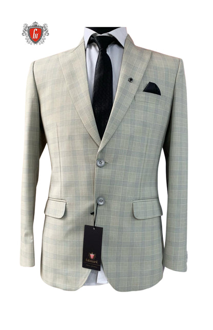 Men’s Designer Beige Check Blazer – Premium Business & Event Wear