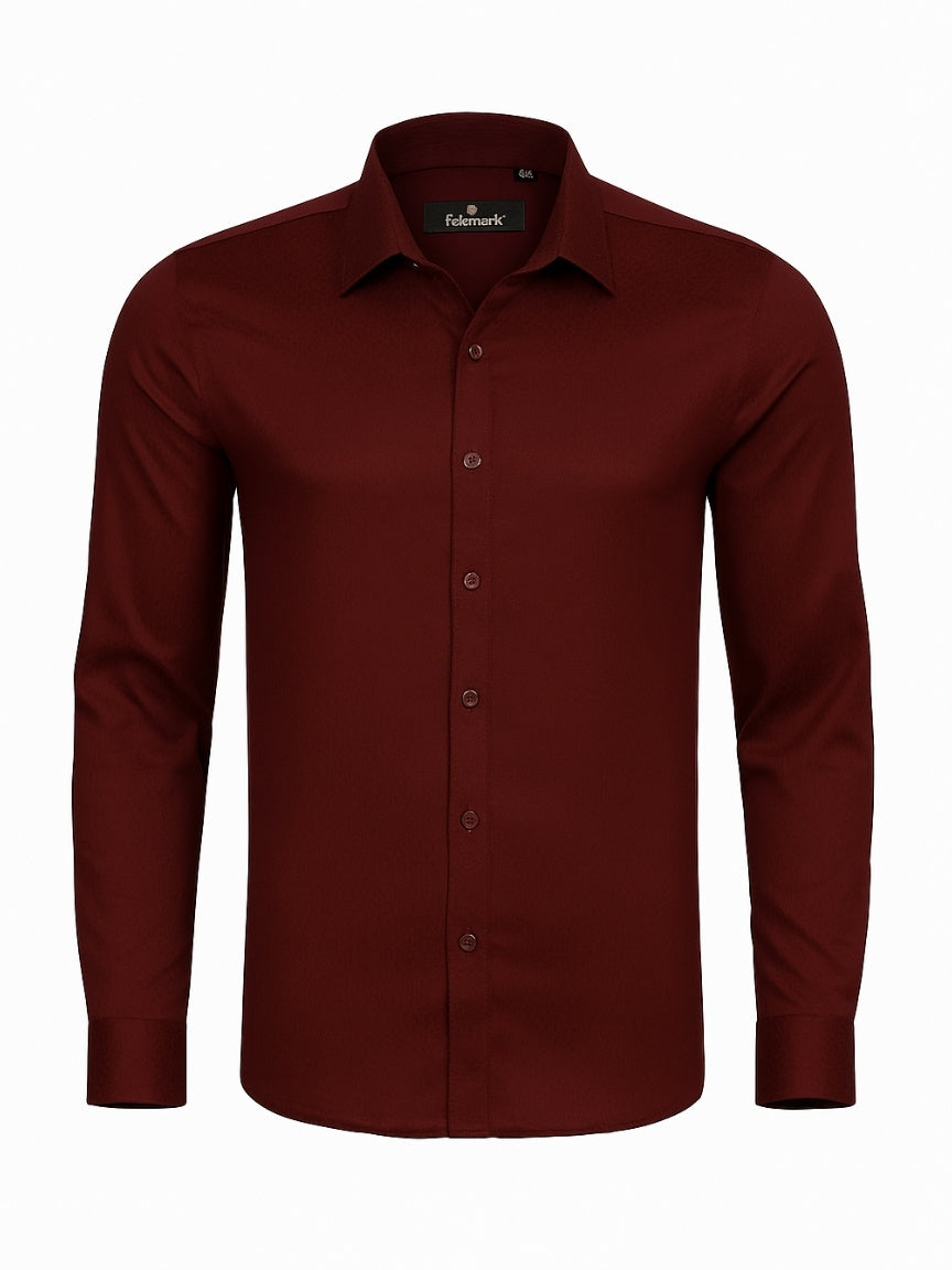 Men’s Wine Red Dress Shirt – Slim Fit Formal Cotton Shirt