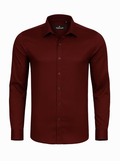 Men’s Wine Red Dress Shirt – Slim Fit Formal Cotton Shirt