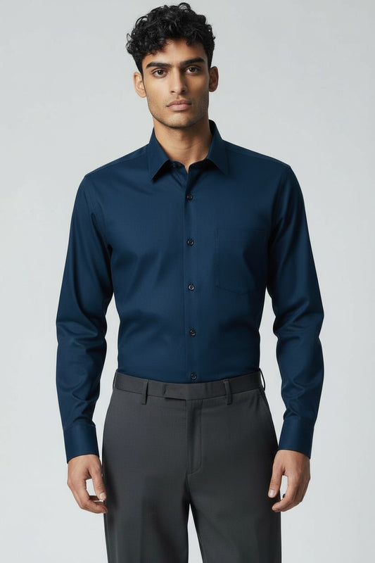 Men’s Dark Blue Dress Shirt – Slim Fit Formal Cotton Shirt