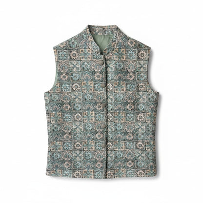 Men’s Teal Mosaic Embroidered Nehru Jacket – Designer Festive & Wedding Wear