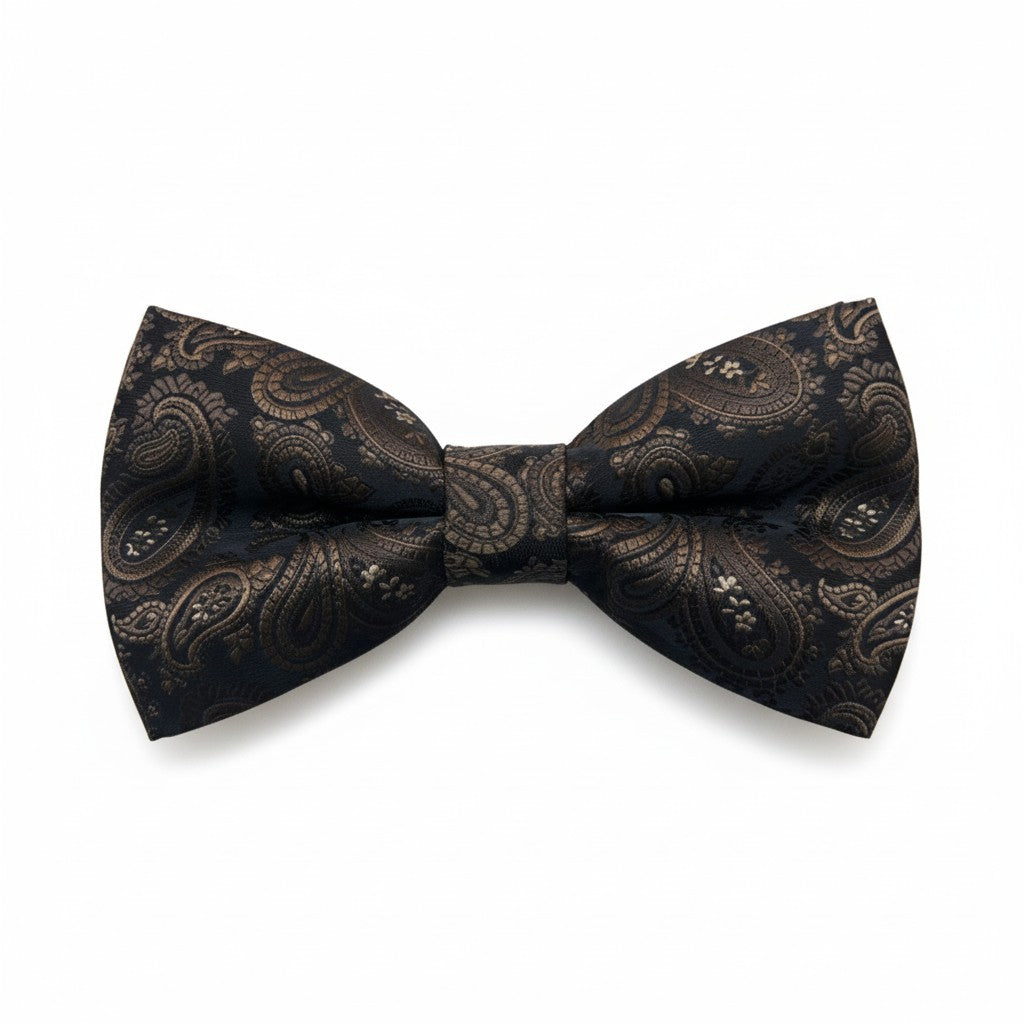 Black & Gold Paisley Jacquard Bow Tie – Luxury Formal Accessory