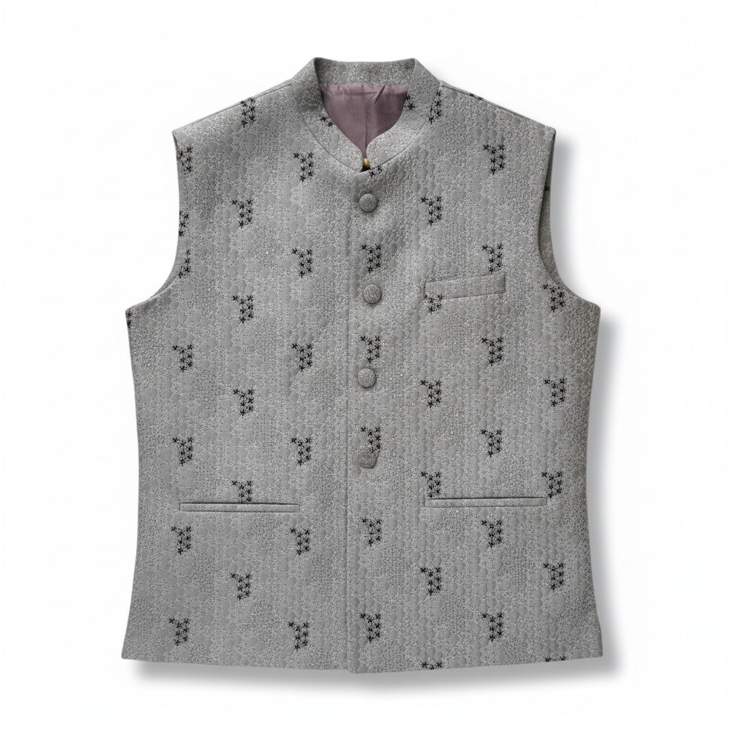Men’s Light Lavender Textured Embroidered Nehru Jacket – Elegant Festive Wear