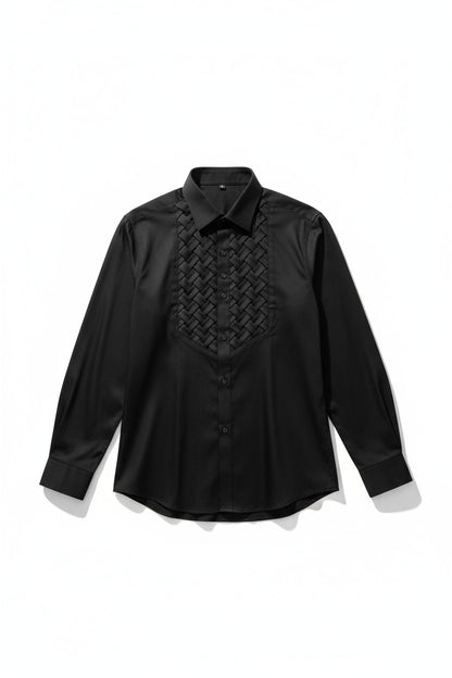 Men’s Black Tuxedo Dress Shirt – Slim Fit Satin Weave Formal Shirt