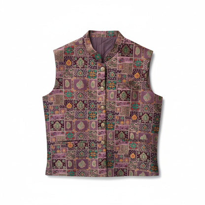 Men’s Multicolor Mosaic Printed Nehru Jacket – Designer Festive & Wedding Wear
