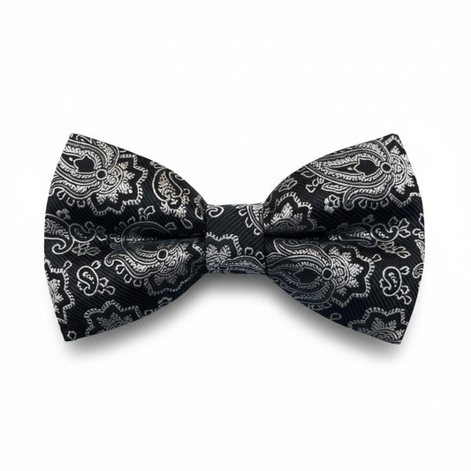 Black & Silver Paisley Jacquard Bow Tie – Luxury Formal Accessory