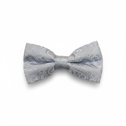 Silver Paisley Jacquard Bow Tie – Luxury Formal Accessory