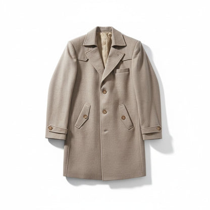 Men’s Taupe Wool Overcoat – Classic Tailored Winter Coat